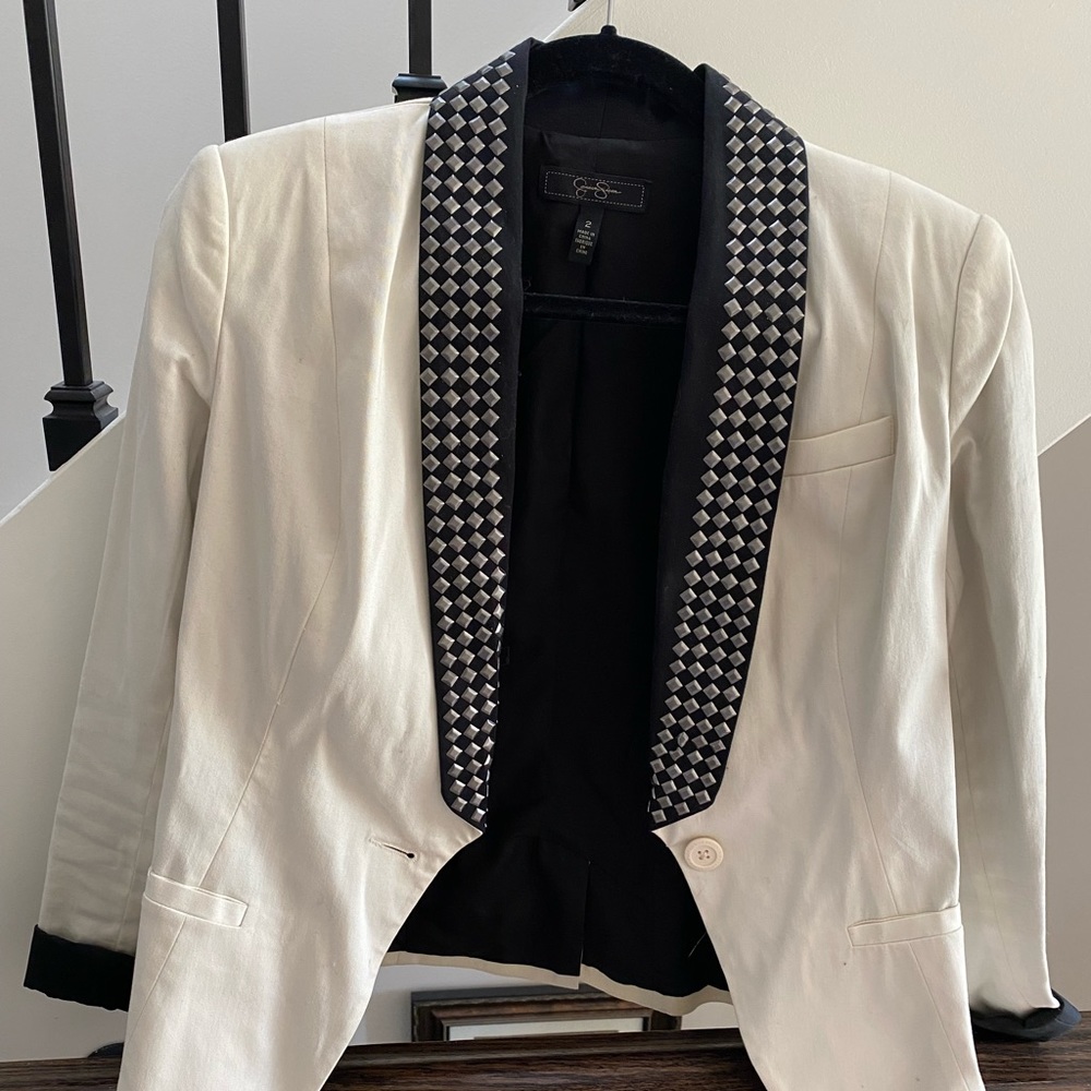 Cream studded 3/4 sleeve blazer